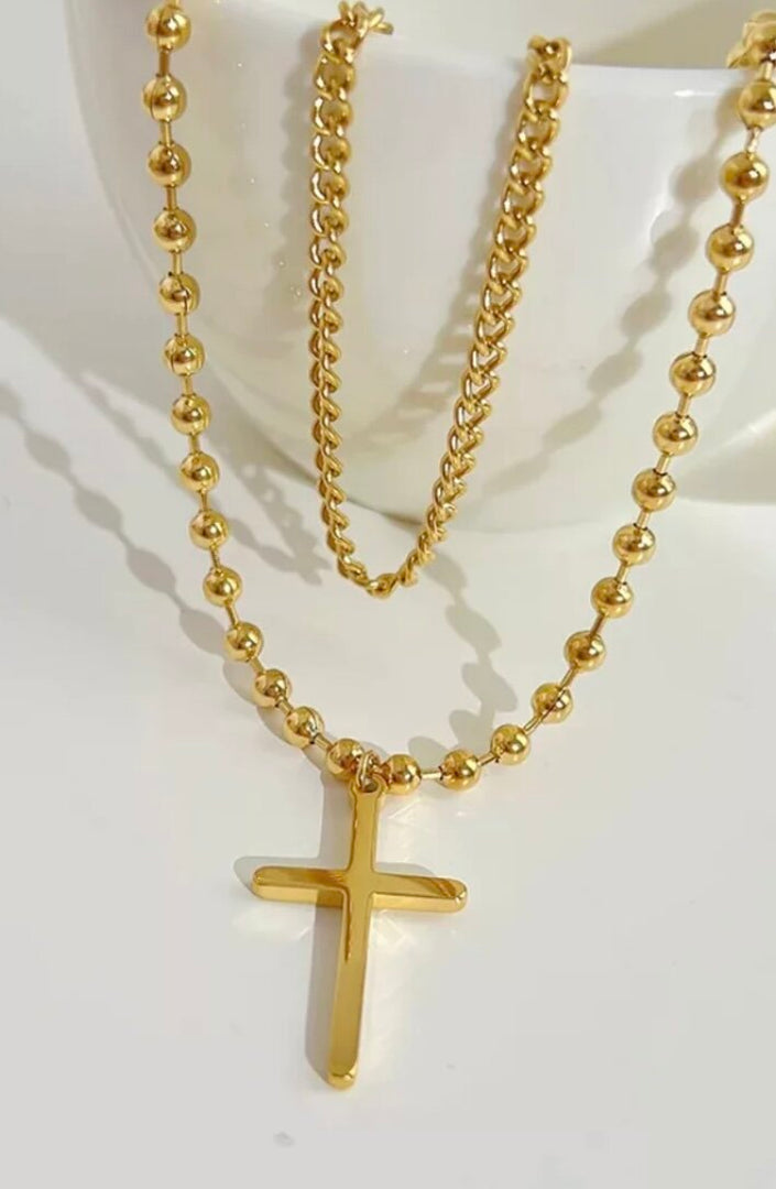 DAINTY LAYERED CROSS NECKLACE
