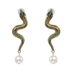 Load image into Gallery viewer, Snake Studs with Pearl Drop