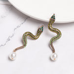 Load image into Gallery viewer, Snake Studs with Pearl Drop