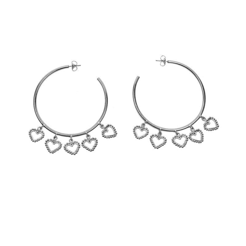 Silver Tone "Big Love" Heart Hoop Earrings