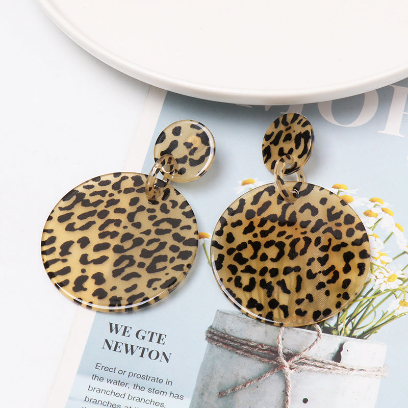 Cheetah Print Acrylic Circle Drop Earrings