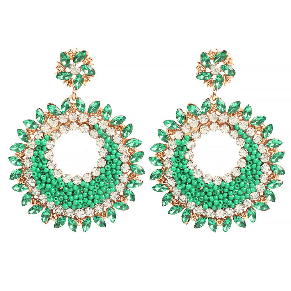 Baroque Crystal and Rice Bead Round Earrings