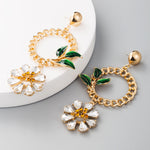 Load image into Gallery viewer, Drop Oil Leaf with Glass Rhinestone Flower Earrings