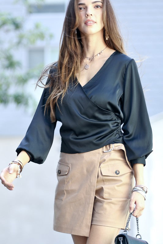 Criss Cross Side Button Blouse