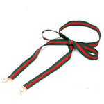 Load image into Gallery viewer, Green and Red Statement Ribbon Necklace with Pearl Drops