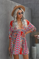 Load image into Gallery viewer, Bohemian Vintage Print Mini Dress