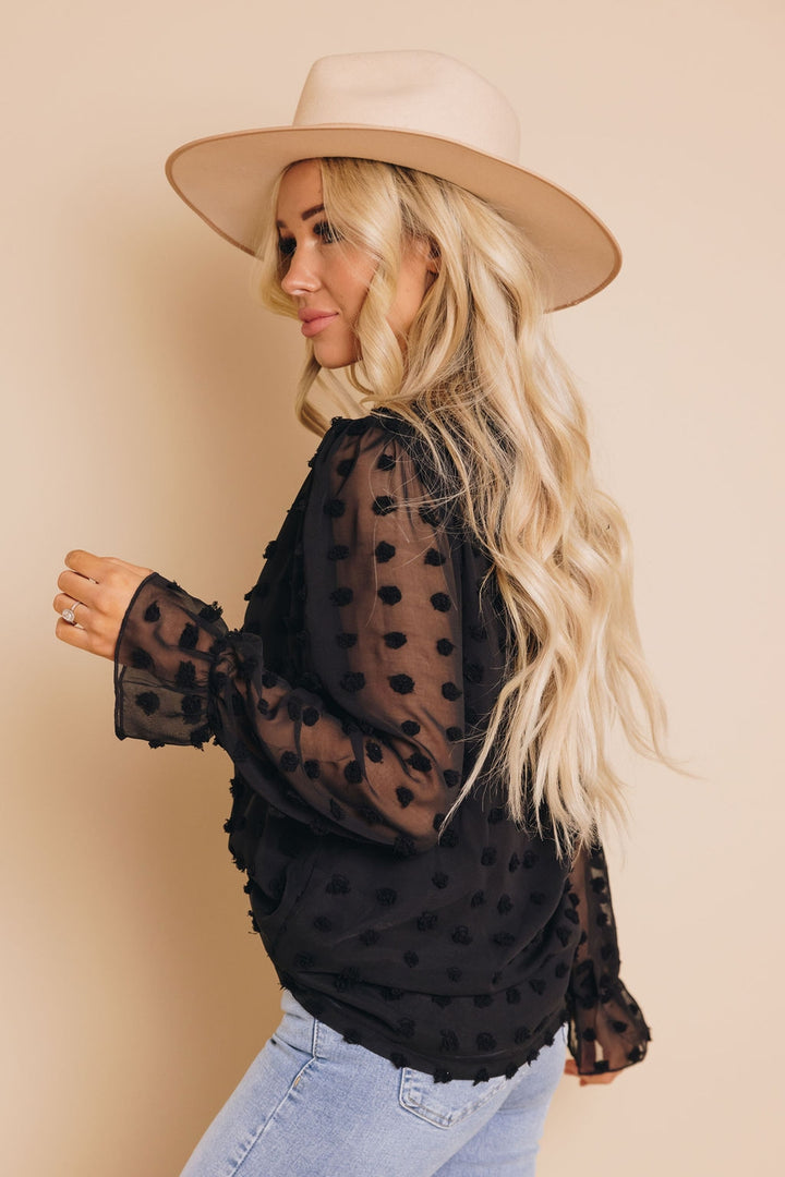 Lantern Sleeve Mesh Splicing Blouse