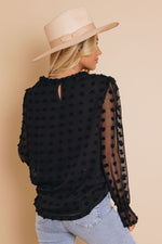 Load image into Gallery viewer, Lantern Sleeve Mesh Splicing Blouse