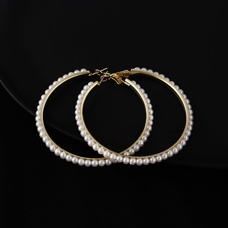 Gold Tone 6cm Pearl Hoops