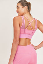 Load image into Gallery viewer, Floral_Lace_Mesh_X-Back_SportsBra_back