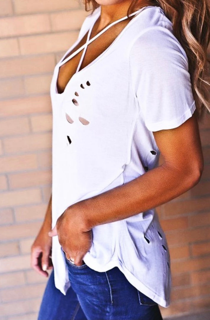 Criss Cross Distressed T-shirt