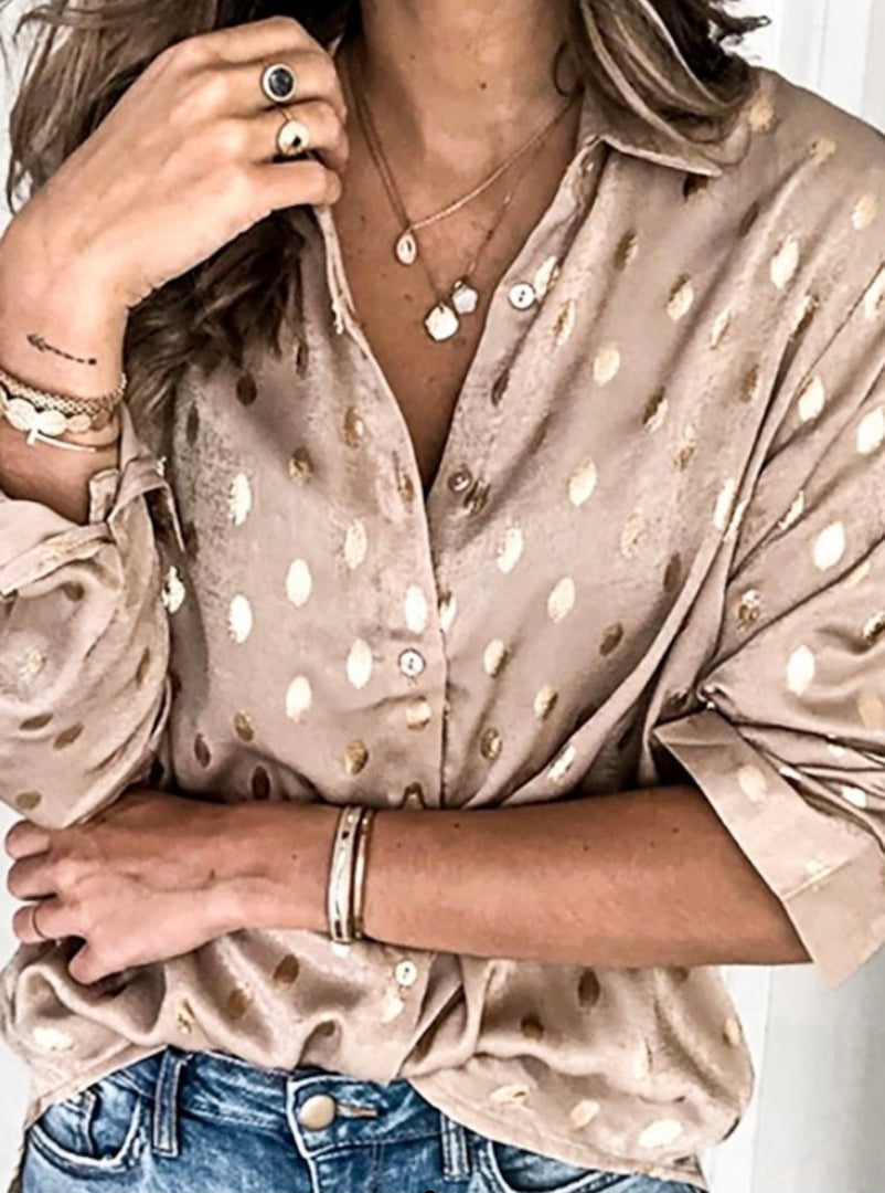 Golden Lit Polka Dot Detailed Button Down Top