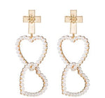 Load image into Gallery viewer, Cross Pearl Heart Drop Earrings