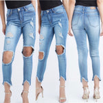 Load image into Gallery viewer, Distressed Cut Off Hem Jeans