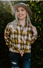 Load image into Gallery viewer, MUSTARD BLEACHED PLAID Button Down