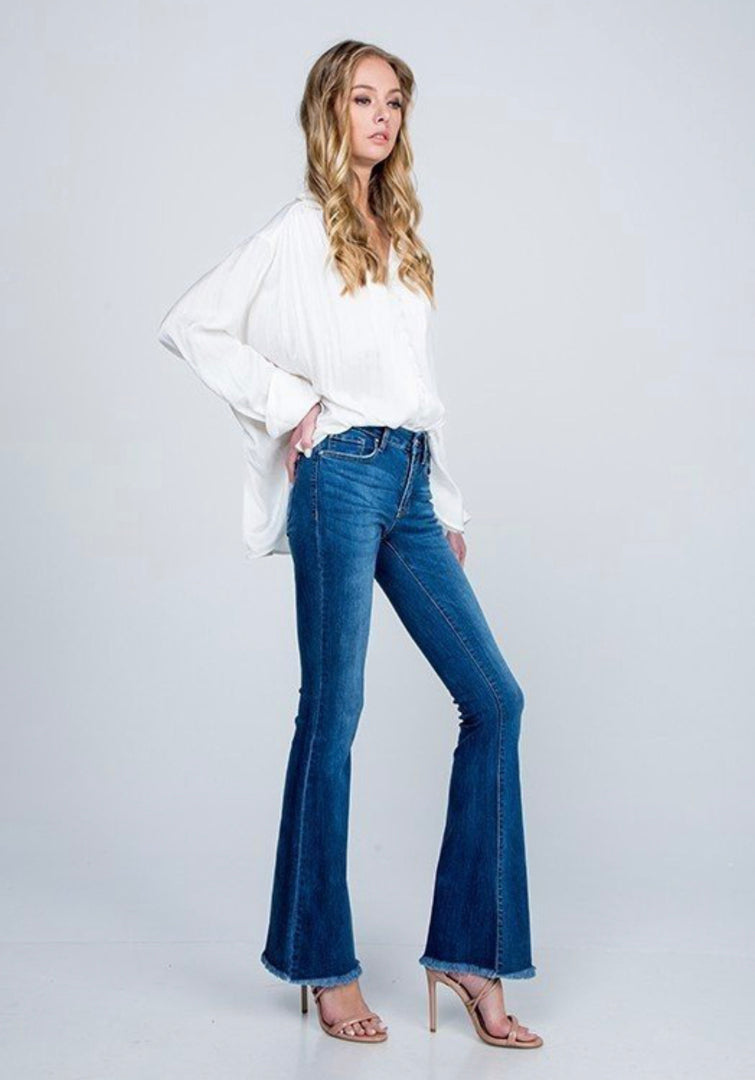 Mid Rise Boot Cut with Frayed Hem