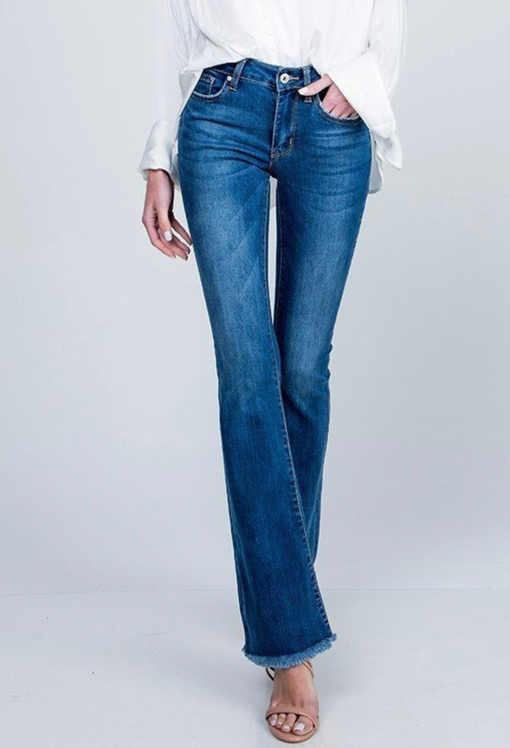 Mid Rise Boot Cut with Frayed Hem