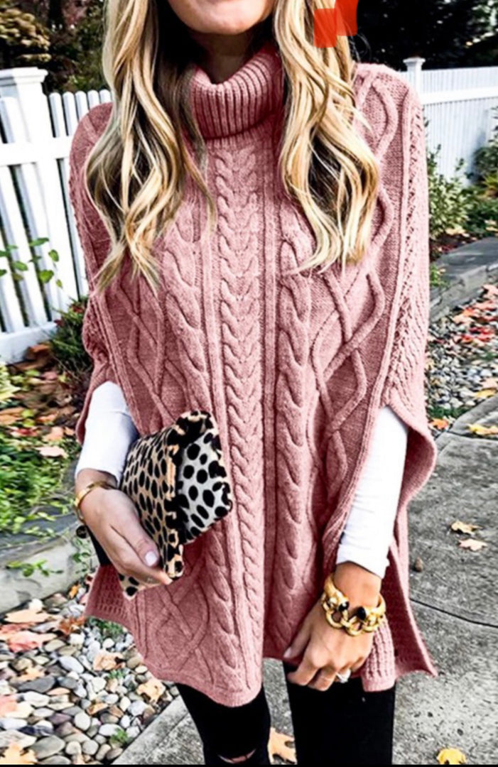 Turtleneck Knitted Poncho