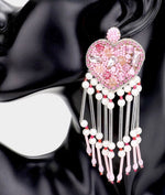 Load image into Gallery viewer, Heart Beaded Fringe Earrings