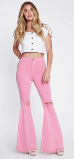 Load image into Gallery viewer, Blush Frayed Hem Bell Bottoms