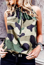 Load image into Gallery viewer, Ruffle Neck Sleeveless Camo Print Top