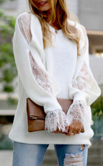 Load image into Gallery viewer, Off White Lace Detail Sweater