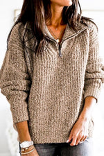 Load image into Gallery viewer, ZipUp PuffSleeve Texture Sweater Top
