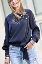 Load image into Gallery viewer, Shoulder button top with tie accent
