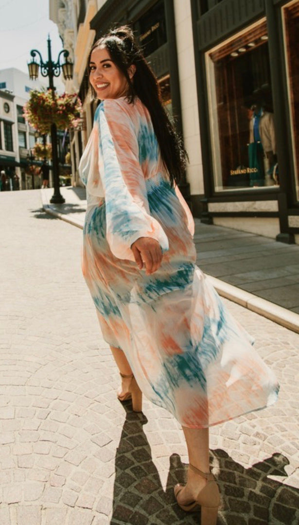 Plus Size Flowy Front Button Kimono