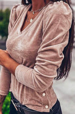 Load image into Gallery viewer, VNeck Shoulder Shirring Side Button