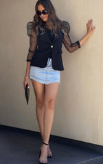 Load image into Gallery viewer, Pearl Button Puffed Sleeve Blazer