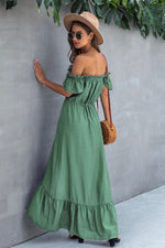 Load image into Gallery viewer, Off the Shoulder Solid Maxi Dress-Green