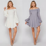 Load image into Gallery viewer, Off the Shoulder Balloon Sleeve Flare Dress