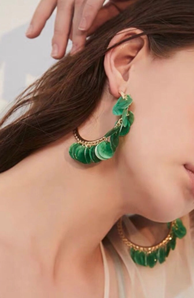 Large Gold Tone Hoops with Green