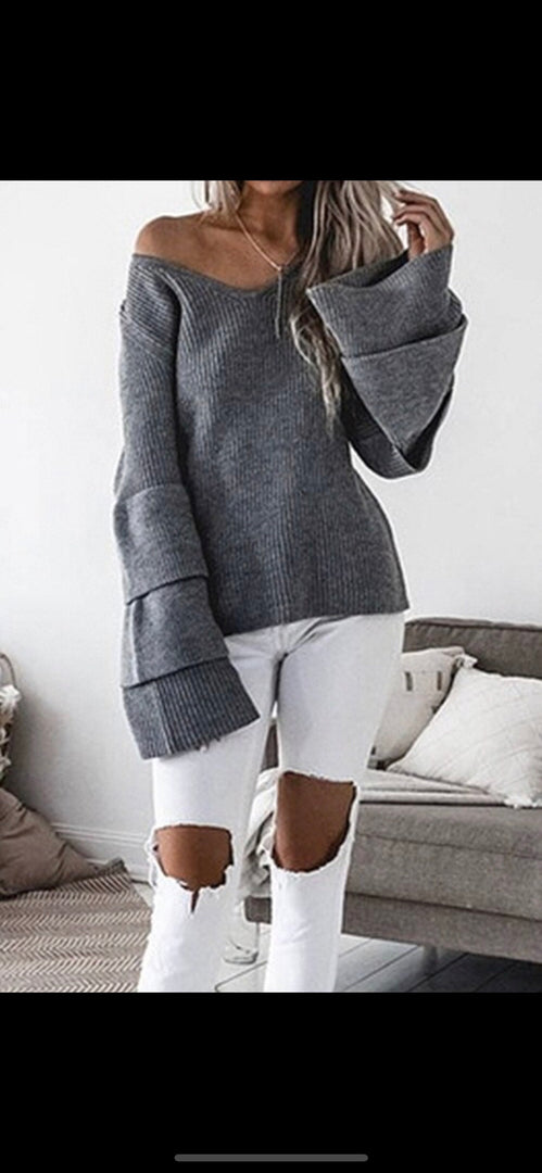 Grey Flare Sleeve Sweater