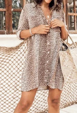 Load image into Gallery viewer, Leopard Print Button Down Dress