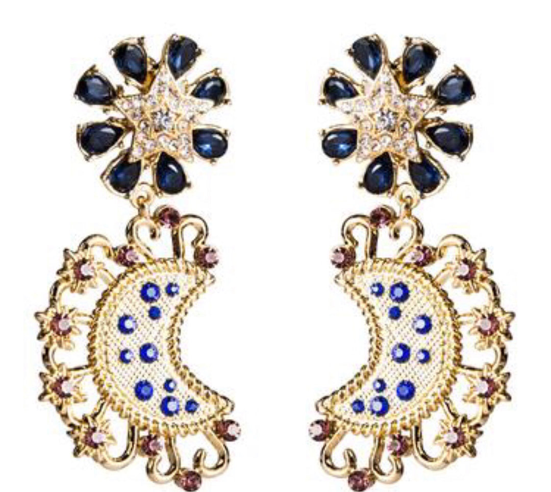 Blue Moon and Star Oversized Earrings