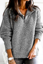 Load image into Gallery viewer, ZipUp PuffSleeve Texture Sweater Top