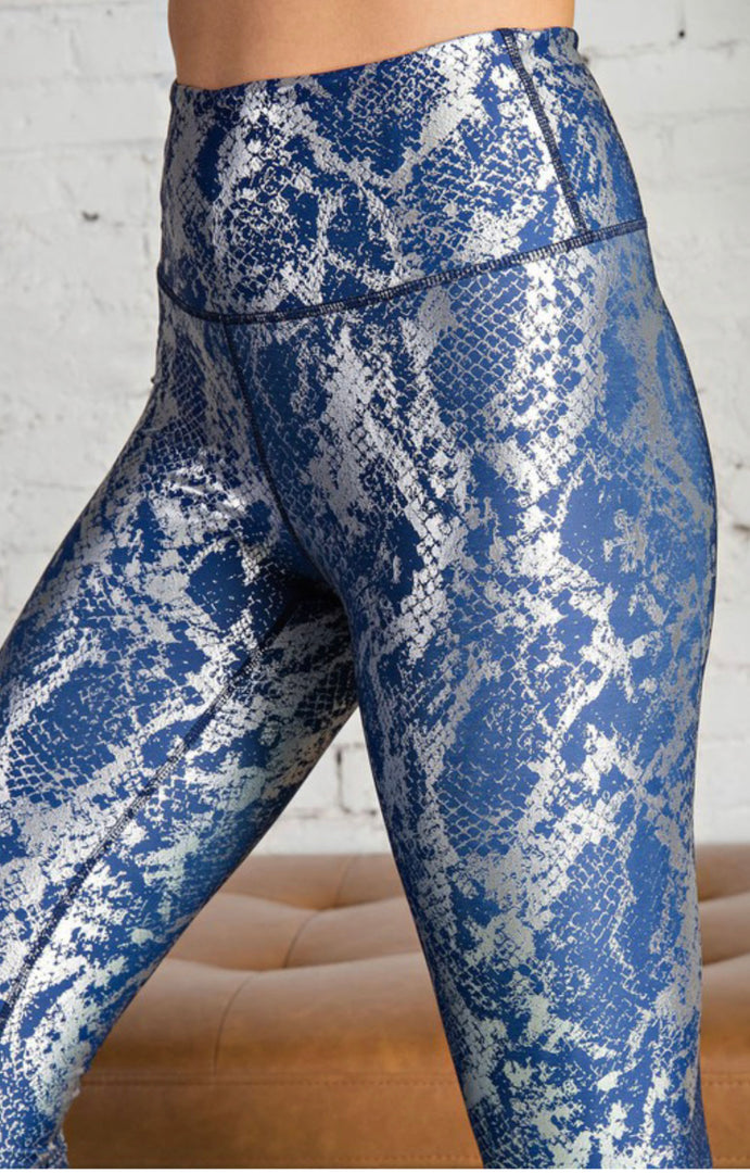 Blue Foil Print Leggings