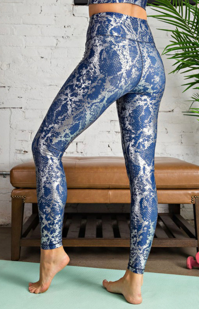 Blue Foil Print Leggings