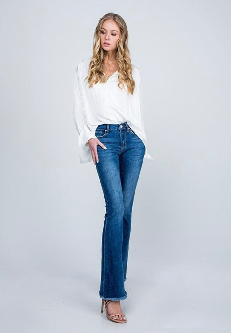 Mid Rise Boot Cut with Frayed Hem