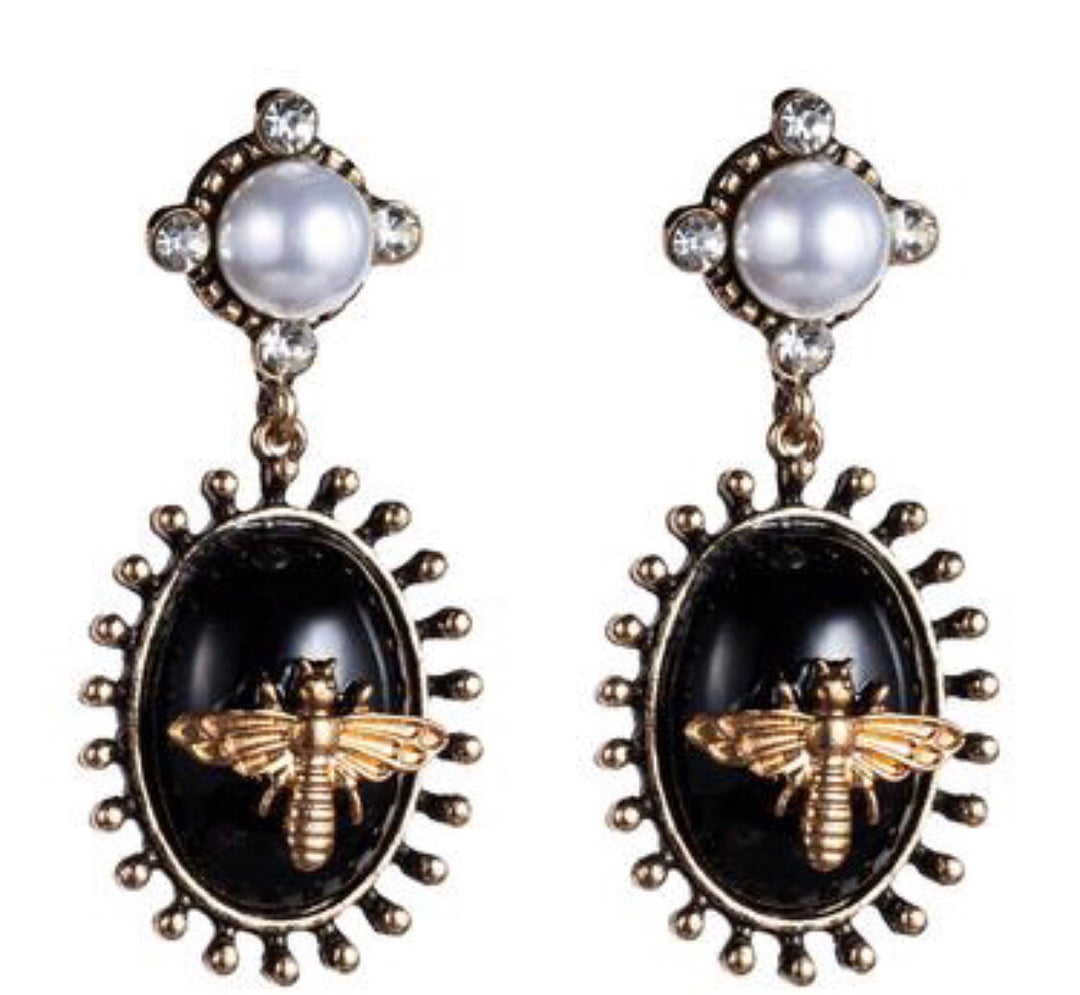 Pearl Drop with Bee Earrings