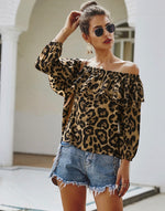 Load image into Gallery viewer, Ruffled Off the Shoulder Leopard Blouse