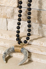Load image into Gallery viewer, Color Bead Crescent Horn Long Necklace