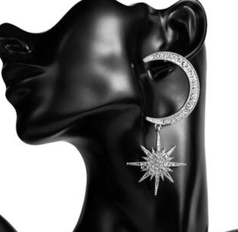 Moon and Star Rhinestone Earrings