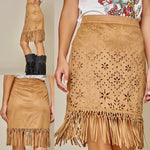 Load image into Gallery viewer, Suede Skirt with Fringe