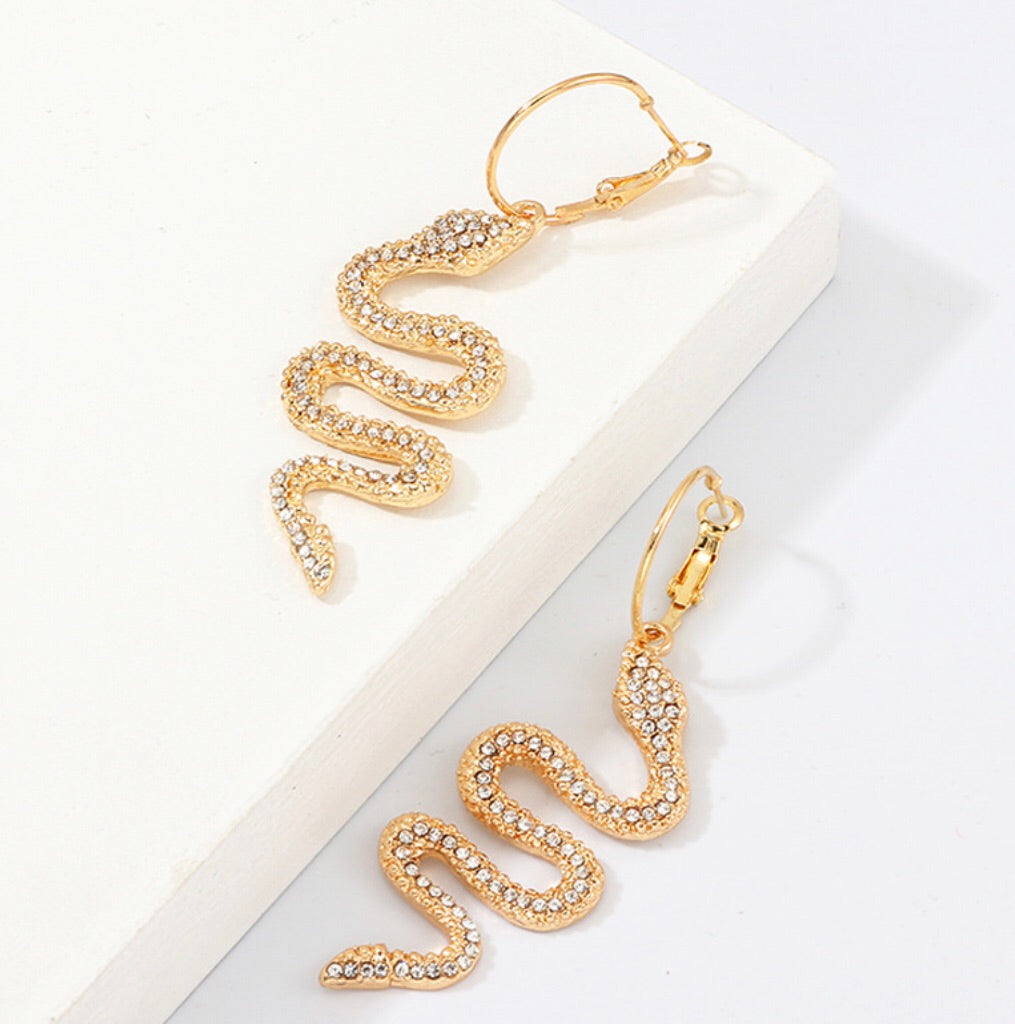 Rhinestone Snake Drop Earrings