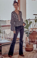 Load image into Gallery viewer, Savanna Jane Black Multi Color Embroidery Top