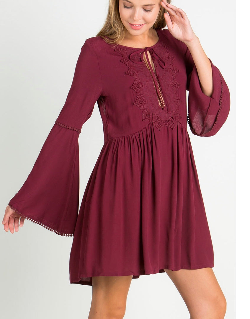 BLACK ONLY Cut-Out Black Bell Sleeves Dress