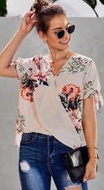 Load image into Gallery viewer, V Neck Short Sleeve Floral Top